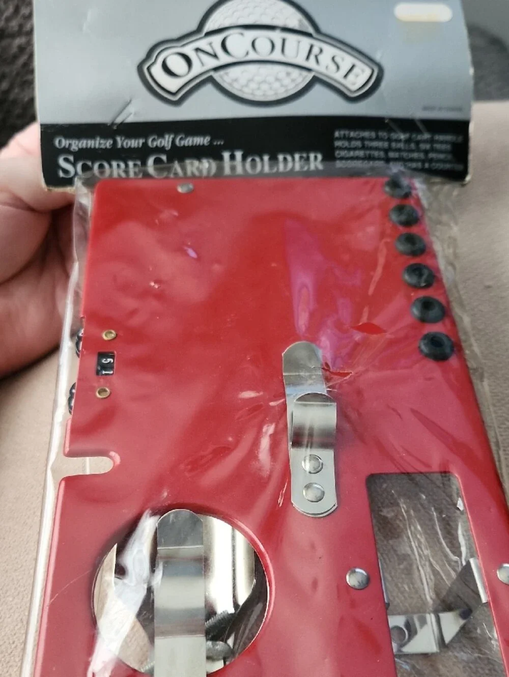 ON COURSE GOLF CART Red Score Card Holder with Silver Clip